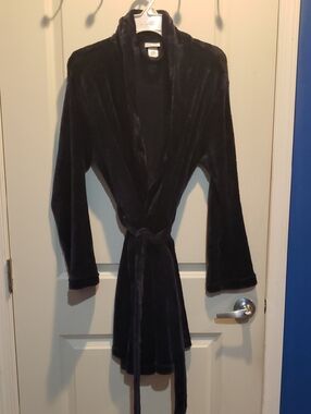 Plush Short Robe in Dark Navy Women's